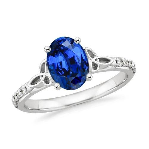 3 Carats Ceylon Sapphire And Diamonds Ring White Gold 14K - Gemstone Ring-harrychadent.ca