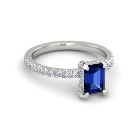 3 Carats Emerald And Round Ceylon Sapphire Diamond Ring Prong Set - Gemstone Ring-harrychadent.ca