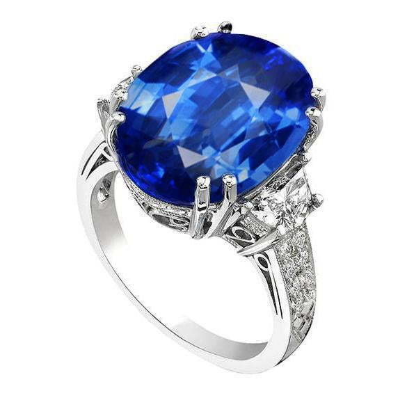 3 Carats Oval Sri Lanka Blue Sapphire Diamonds Anniversary Ring - Gemstone Ring-harrychadent.ca