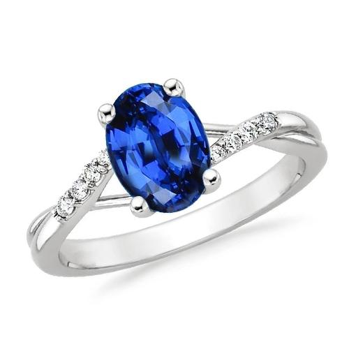 3 Carats Sri Lanka Blue Sapphire Diamond Wedding Ring White Gold 14K - Gemstone Ring-harrychadent.ca