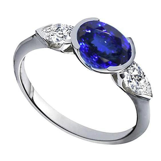 3 Ct 3-Stone Oval Tanzanite Diamond Ring White Gold 14K - Gemstone Ring-harrychadent.ca