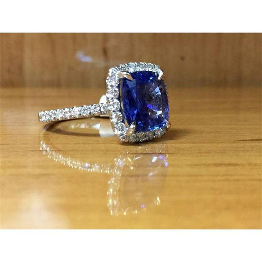 3 Ct Cushion Sri Lanka Blue Sapphire And Halo Diamond Ring - Gemstone Ring-harrychadent.ca