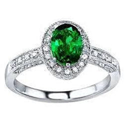 3 Ct Oval Cut Green Emerald With Natural Earth Mined Diamond Ring White Gold 14K