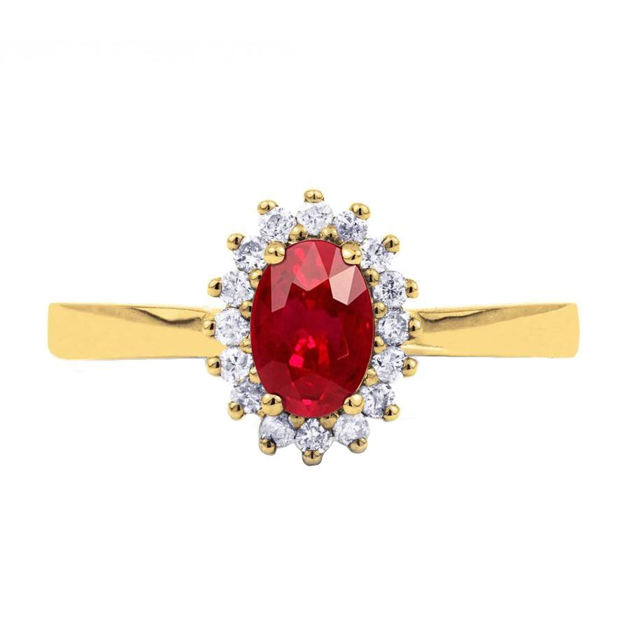 3 Ct Oval Cut Red Ruby And Round Diamond Ring Yellow Gold Jewelry - Gemstone Ring-harrychadent.ca