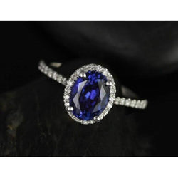 3 Ct Oval Sri Lankan Sapphire Diamond Ring Solid Gold 14K