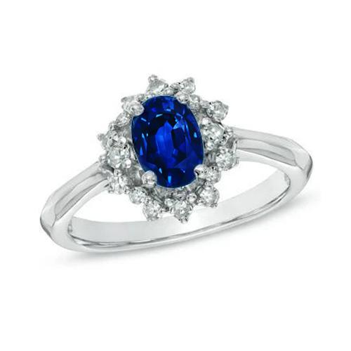 3 Ct Sri Lankan Sapphire With Diamonds Ring White Gold 14K - Gemstone Ring-harrychadent.ca