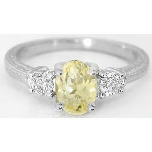 3 Ct Three Stone Yellow Sapphire And Diamonds Ring 14K White Gold - Gemstone Ring-harrychadent.ca