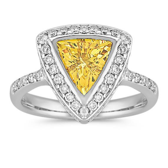 3 Ct Trillion Cut Yellow Sapphire And Round Diamonds Ring White Gold - Gemstone Ring-harrychadent.ca