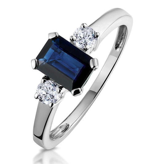 3 Stone 2.50 Carats Ceylon Sapphire Anniversary Ring White Gold 14K - Gemstone Ring-harrychadent.ca