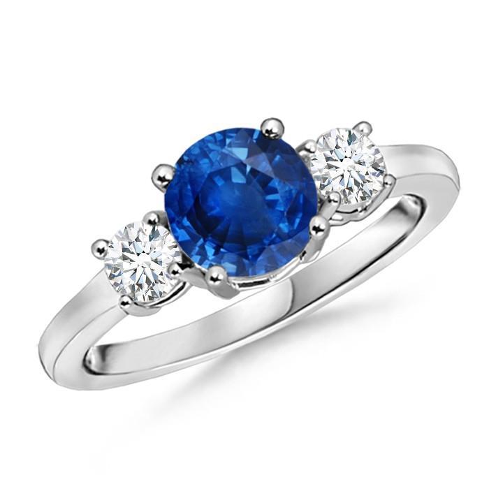 3 Stone 2.70 Carats Sapphire And Diamonds Wedding Ring White Gold 14K - Gemstone Ring-harrychadent.ca