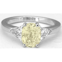 3 Stone 4.50 Ct. Oval Yellow Sapphire And Natural Earth Mined Diamonds Ring White Gold