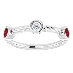 3 Stone Natural Earth Mined Diamond Ruby Ring 0.90 Carats Rope Twisted Jewelry New