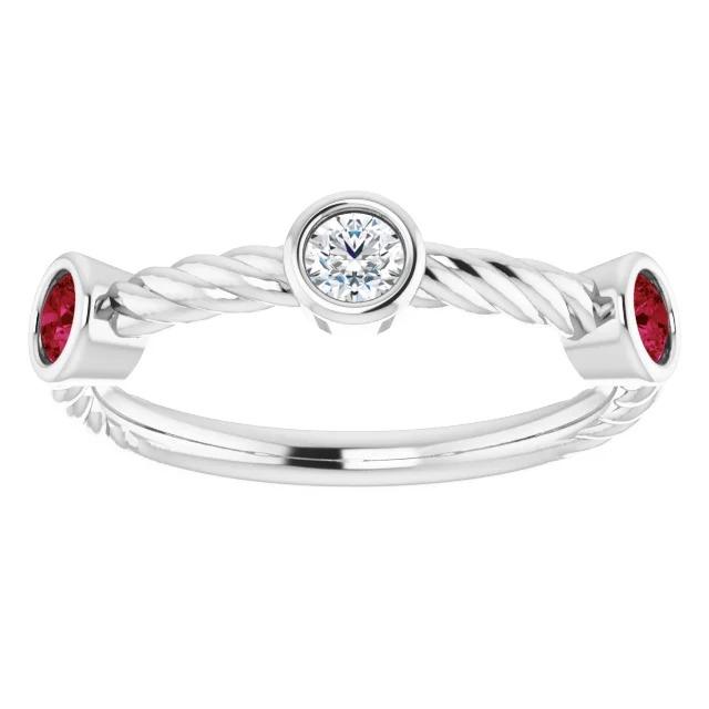 3 Stone Diamond Ruby Ring 0.90 Carats Rope Twisted Jewelry New - Gemstone Ring-harrychadent.ca