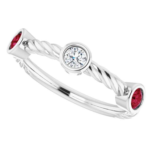 3 Stone Diamond Ruby Ring 0.90 Carats Rope Twisted Jewelry New - Gemstone Ring-harrychadent.ca