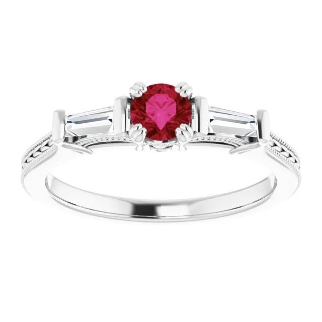 3 Stone Diamond Ruby Ring Vintage Style 2 Carats Milgrain Jewelry - Gemstone Ring-harrychadent.ca
