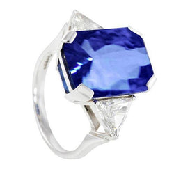 3 Stone Diamonds 5 Ct Ceylon Sapphire Radiant Cut Ring