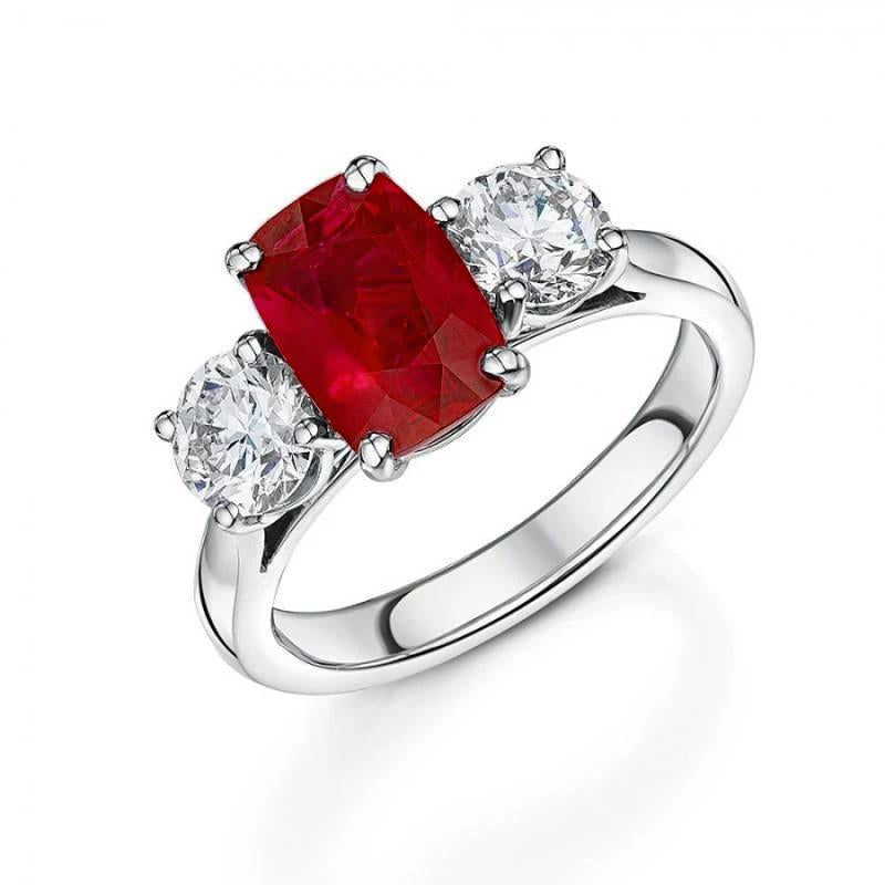 3 Stone Red Ruby And Diamonds 4.50 Carats Ring 14K Gold - Gemstone Ring-harrychadent.ca