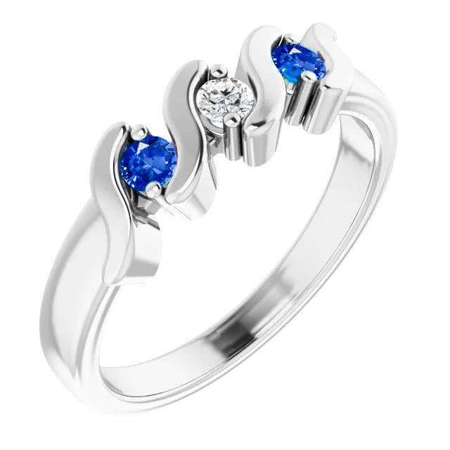 3 Stone Ring 0.90 Carats Diamond Ceylon Blue Sapphire White Gold 14K - Gemstone Ring-harrychadent.ca