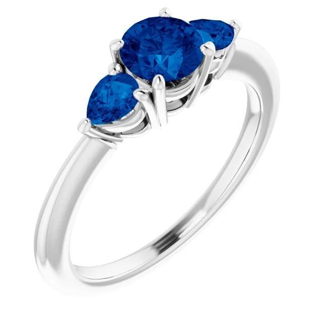 3 Stone Ring 1.50 Carats Round Ceylon Blue Sapphires White Gold 14K - Gemstone Ring-harrychadent.ca