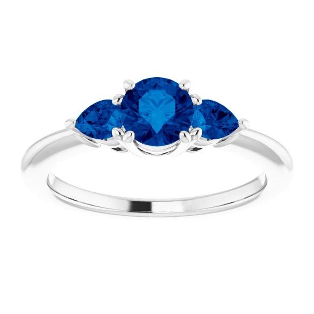 3 Stone Ring 1.50 Carats Round Ceylon Blue Sapphires White Gold 14K - Gemstone Ring-harrychadent.ca