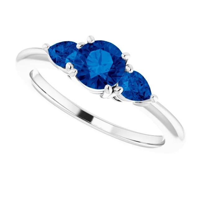 3 Stone Ring 1.50 Carats Round Ceylon Blue Sapphires White Gold 14K - Gemstone Ring-harrychadent.ca