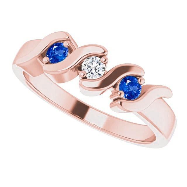 3 Stone Ring Diamond Blue Sapphire 0.90 Carats Rose Gold 14K - Gemstone Ring-harrychadent.ca