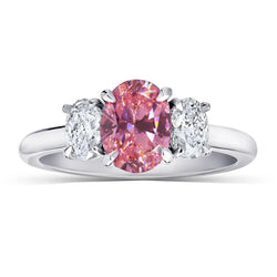 3 Stone Ring Pink Sapphire With Natural Earth Mined Diamonds 3.50 Carats White Gold 14K