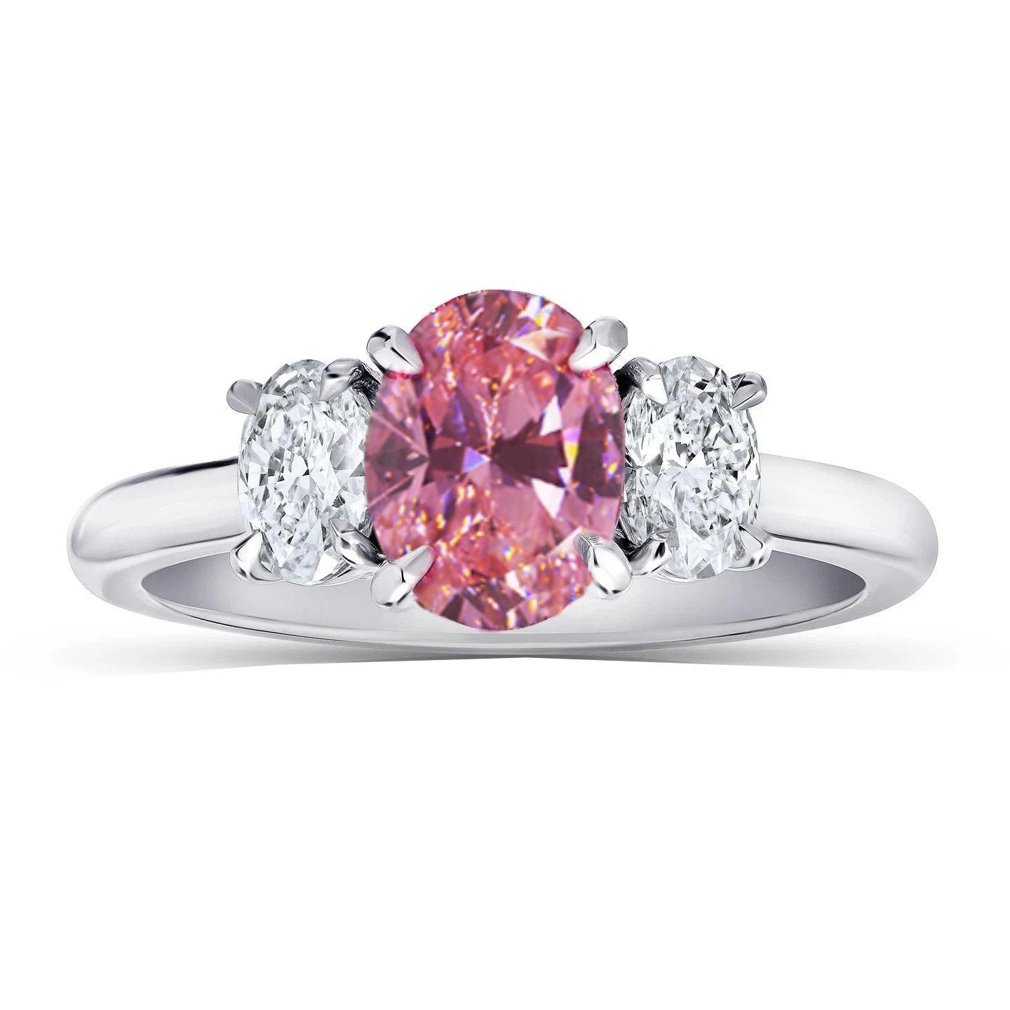 3 Stone Ring Pink Sapphire With Diamonds 3.50 Carats White Gold 14K - Gemstone Ring-harrychadent.ca