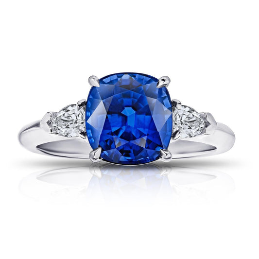 3 Stone Sri Lankan Sapphire Diamond 3.25 Carats Ring White Gold 14K - Gemstone Ring-harrychadent.ca