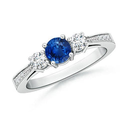 3 Stone Style 3.80 Ct Sapphire And Natural Earth Mined Diamonds Wedding Ring White Gold