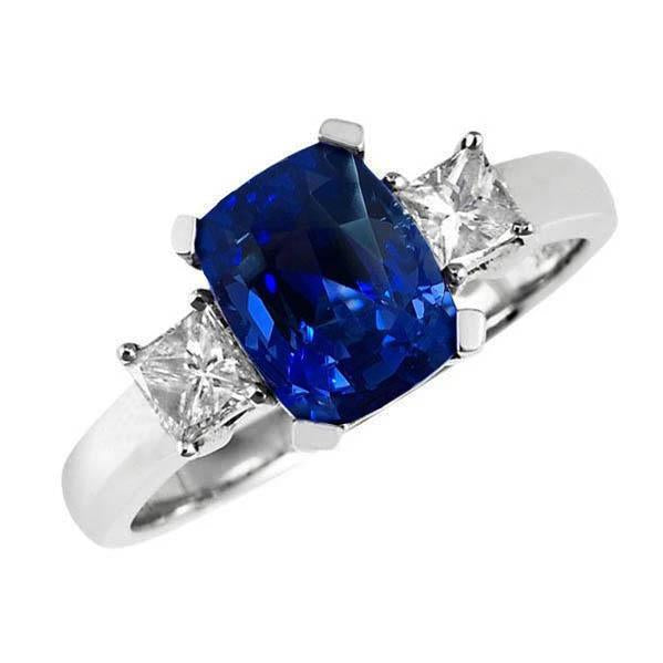 3 Stone Style Ceylon Sapphire & Diamonds 4.01 Ct. Ring White Gold 14K - Gemstone Ring-harrychadent.ca