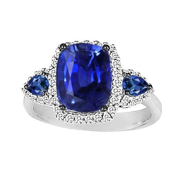 3-Stone Style Cushion Ceylon Sapphire Diamond Ring Gold 7.25 Carats - Gemstone Ring-harrychadent.ca