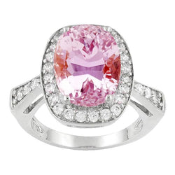30.75 Carats Oval Pink Kunzite With Natural Earth Mined Diamond Fancy Ring White Gold