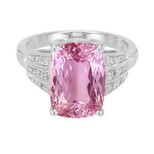 33.10 Ct Kunzite With Small Diamonds Ring White Gold - Gemstone Ring-harrychadent.ca