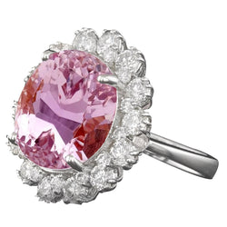 33.70 Carats Pink Kunzite Natural Earth Mined Diamonds Ring White Gold Flower Style