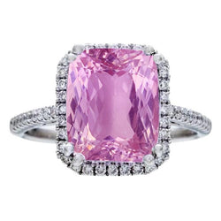 34.50 Ct Cushion Kunzite With Round Natural Earth Mined Diamonds Ring White Gold 14K
