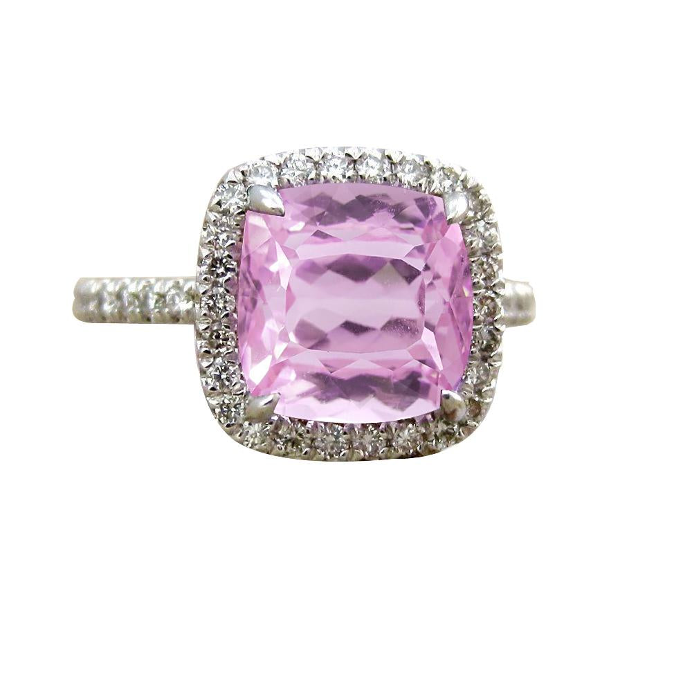 35.45 Carats Big Pink Kunzite Diamond Ring White Gold 14K - Gemstone Ring-harrychadent.ca