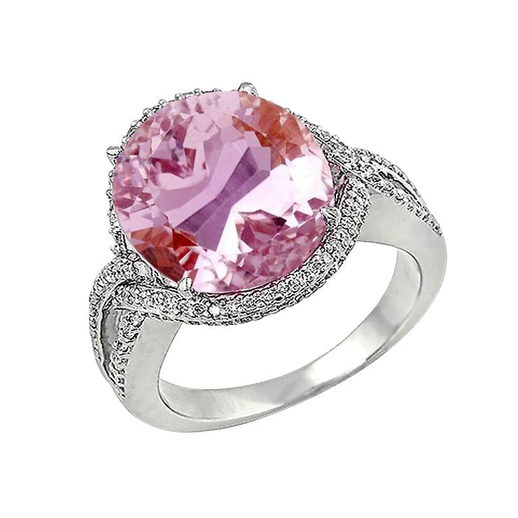36.25 Ct Fancy Pink Kunzite With Diamonds Ring White Gold 14K - Gemstone Ring-harrychadent.ca