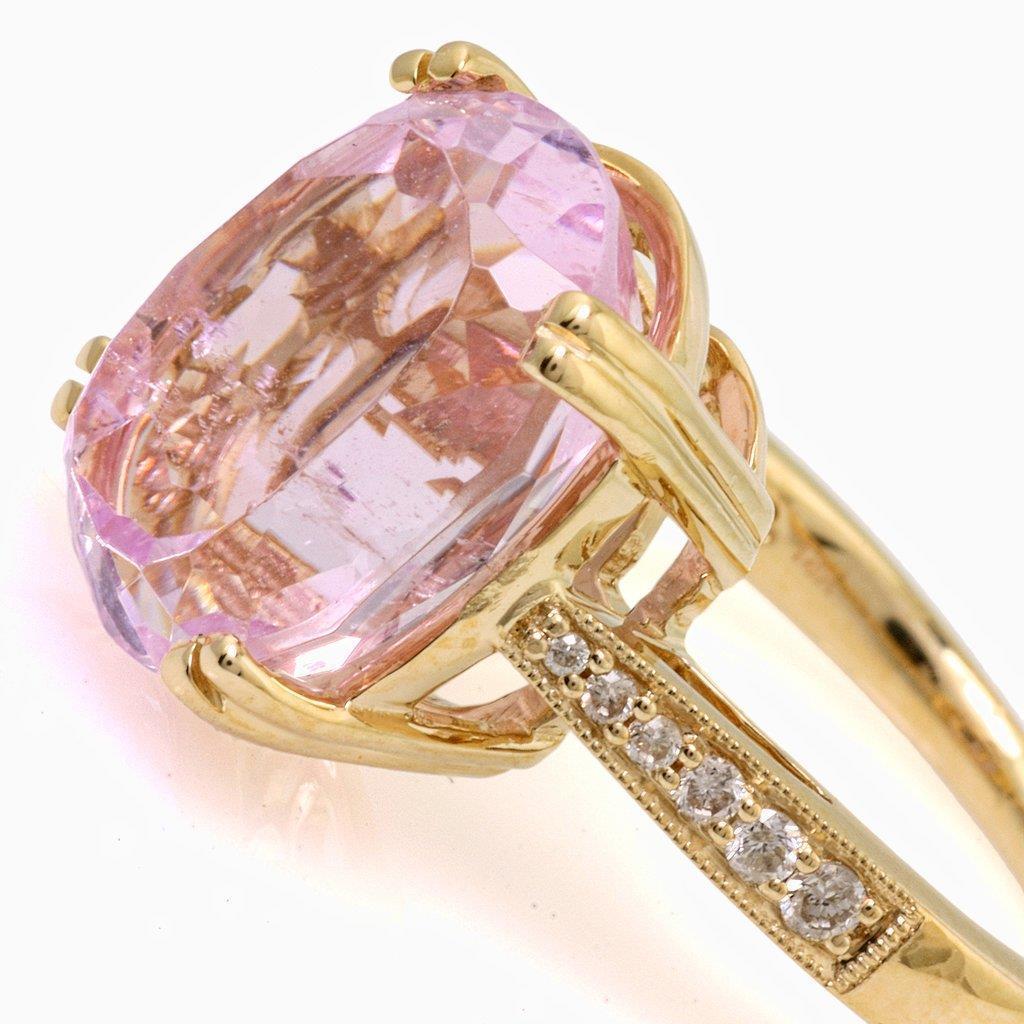 37.65 Ct. Big Kunzite With Small Diamonds Wedding Ring Yellow Gold - Gemstone Ring-harrychadent.ca