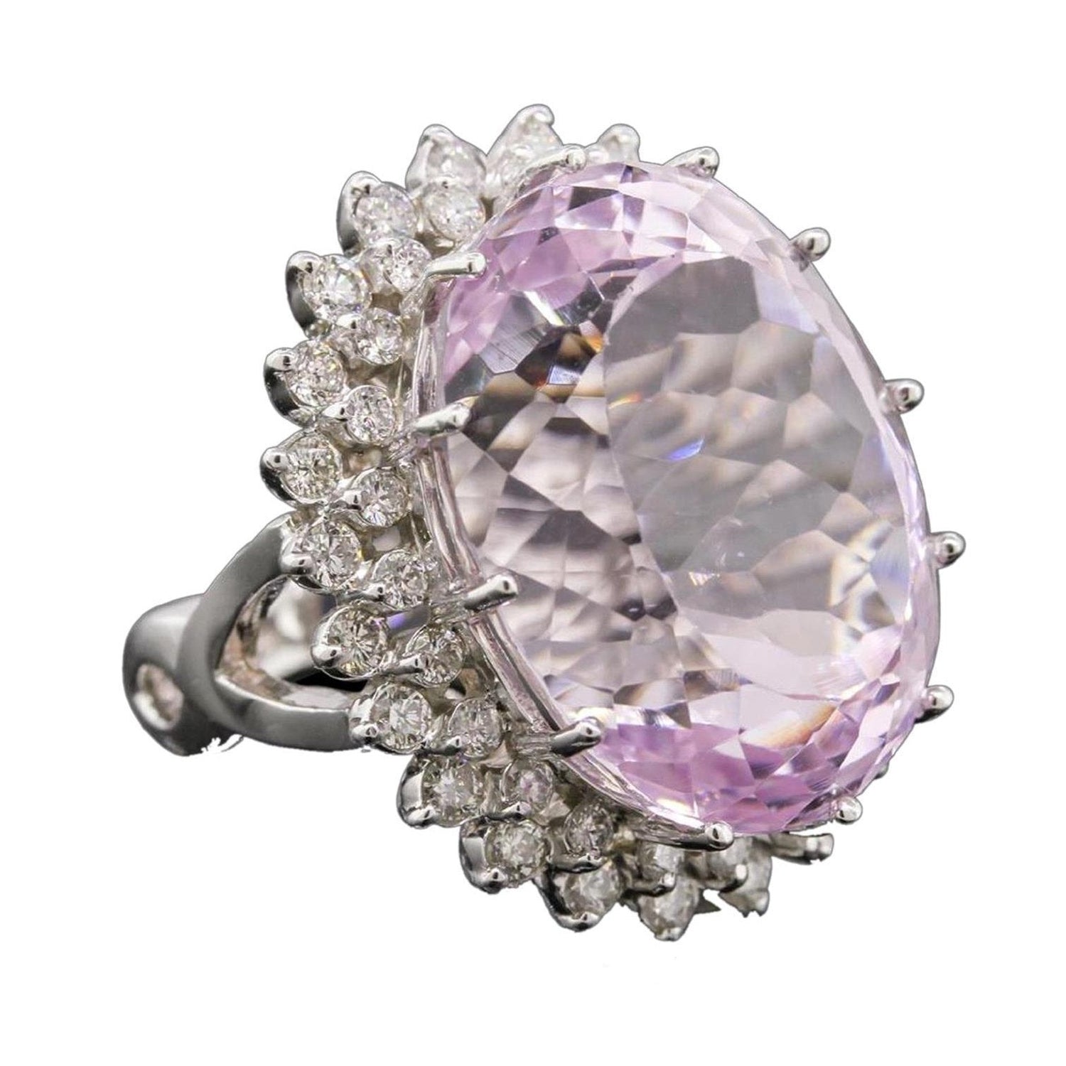 38.75 Carats Pink Kunzite And Diamonds Fancy Ring White Gold - Gemstone Ring-harrychadent.ca