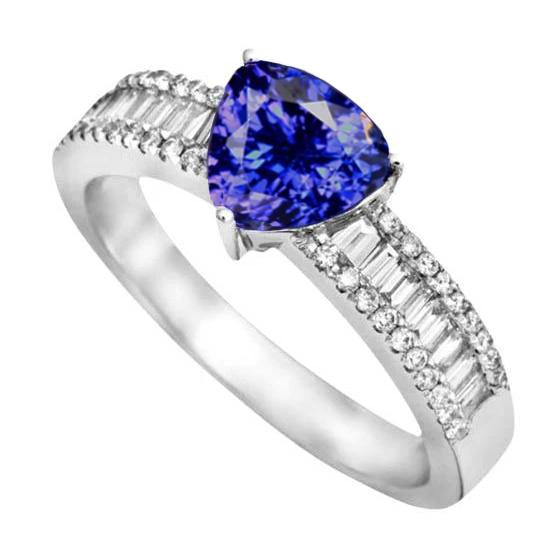 4.01 Ct Trillion Tanzanite Diamonds Engagement Ring White Gold 14K - Gemstone Ring-harrychadent.ca