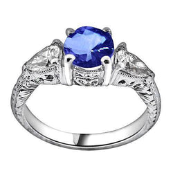 4 Ct Wedding Ring Sri Lanka Sapphire Trillion Natural Earth Mined Diamonds 3-Stone