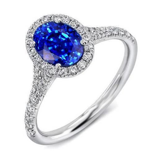 4.10 Ct Ceylon Blue Sapphire Diamonds Wedding Ring White Gold 14K - Gemstone Ring-harrychadent.ca