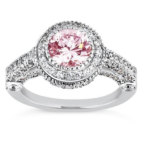 4.11 Ct Solitaire With Accents Round Halo Pink Sapphire Ring Gemstone - Gemstone Ring-harrychadent.ca