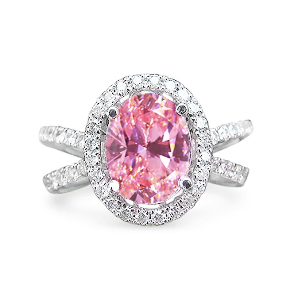 4.25 Carats Pink Sapphire And Diamonds Wedding Ring 14K White Gold - Gemstone Ring-harrychadent.ca