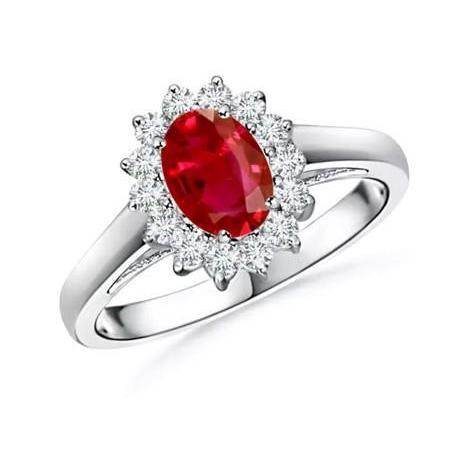 4.25 Carats Ruby And Diamonds Halo Ring New White Gold 14K - Gemstone Ring-harrychadent.ca