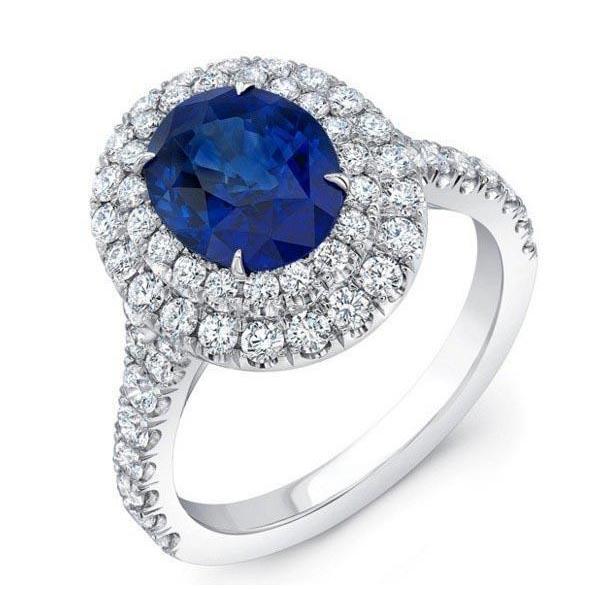 4.25 Carats Solitaire With Accent Sapphire Diamonds Ring White Gold - Gemstone Ring-harrychadent.ca