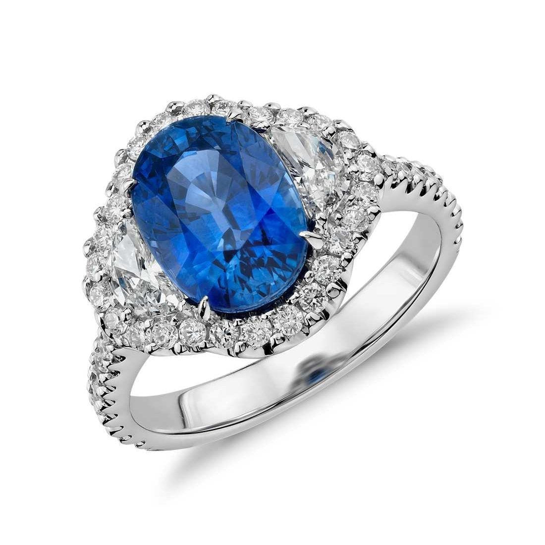 4.25 Carats Sri Lanka Blue Sapphire Diamond Wedding Ring White Gold - Gemstone Ring-harrychadent.ca