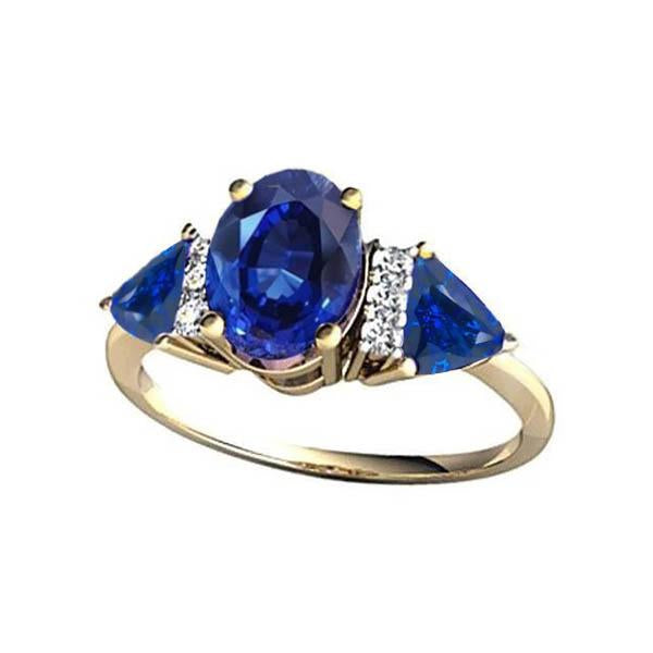 4.26 Ct. Oval Trillion Ceylon Sapphire And Diamonds Ring 3 Stone - Gemstone Ring-harrychadent.ca
