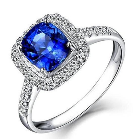 4.30 Ct Ring Cushion Ceylon Blue Sapphire And Round Diamonds - Gemstone Ring-harrychadent.ca